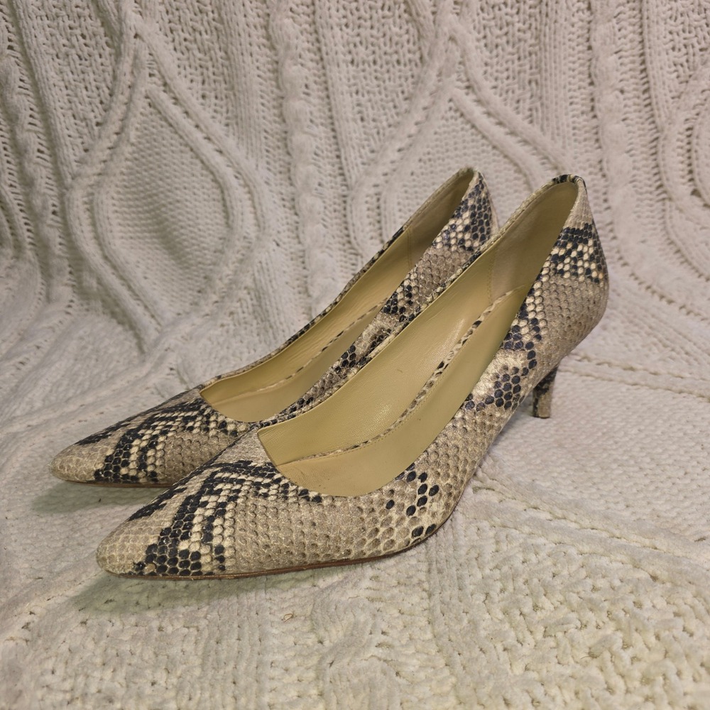 Coach Snake-Print Pointed Toe Pumps in Beige and Black